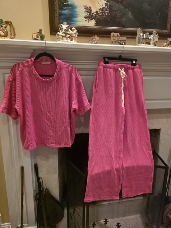 Zenana Outfitters Pants - Zenana Outfitters Pink Wide-Leg Lounge Set